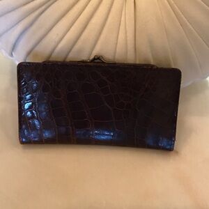 Vintage Elegant Brown Crocodile-Embossed Women's Clutch